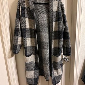 Carly Jean Los Angeles Plaid Sweater Coat with Hood